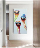 Faicai Art Hand Painted 3 Ostriches Paintings Lovely Canvas Animal Paintings Funny Ostrich Wall Decor Pictures Modern Canvas Wall Art Home Decor for Living Room Office Bedroom Ready to Hang 20"x40"
