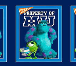 100% Cotton Print Fabric Monster INC University Mike and Sully Panel 45" Wide Sold Per Piece