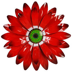 Ridota 12" Metal Flower Wall Decor, Metal Hanging Wall Art Sculpture, Metal Daisy Wall Decor for Indoor Outdoor Home Bedroom Living Room, Red