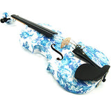 Aliyes Acoustic Violins Full Size Solid Wood Intermediate White&Blue Flowers Violin Kit For Beginners With Case,Shoulder Rest,Bow,Rosin,Extra Bridge And Strings(ALYSDS-1201)