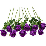 JUSTOYOU 10pcs Artificial Rose Silk Flower Blossom Bridal Bouquet for Home Wedding Decor(Purple)