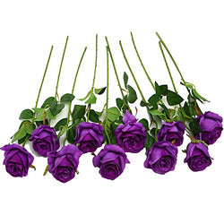 JUSTOYOU 10pcs Artificial Rose Silk Flower Blossom Bridal Bouquet for Home Wedding Decor(Purple)