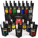 ARTEZA Acrylic Painter Supply Bundle, Acrylic Paint Set of 14 Colors and Stretched Canvas 8x10"