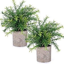 CEWOR 2pcs Artificial Potted Plants Mini Fake Plastic Bamboo Leaves Faux Plants for Home Office Party Decoration