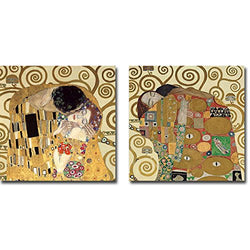 The Kiss & The Embrace by Gustav Klimt 2-pc Premium Gallery-Wrapped Canvas Giclee Art Set (12 in x 12 in Each Canvas in Set, Ready-to-Hang)