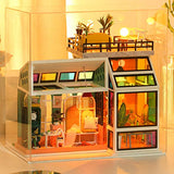 DIY Dollhouse Miniature Kit Wooden Creative Room with Furniture Multicolour Window Mini Doll House Building Kit Led Light Dust Cover Music Box 1:24 Scale House Kit for Adults Girls Birthday Gift Toy