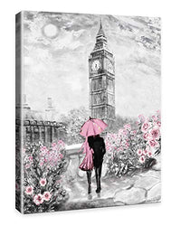Canvas Wall Art Girls Pink Paris Theme Room Decor Oil Painting Print London Big Ben Canvas Art for Home Bedroom Wall Decoration Artwork Natural Picture (Black and white, 12x16inch)