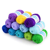 Wextile 50g Large Yarn Bonbons 1200m Total Knitting and Crochet Yarn Including 12 Multicolour Yarns and Learning Materials for Starter Kit