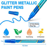 Glitter Metallic Paint Marker Pens: 12 Glitter Color Markers for Kids Adults, Water-Based Sparkle Marker Pen with Fine Tip for Rock Painting, Card Making, Poster, Album,Mugs, Wood and Any DIY Crafts