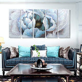 Extra Large Modern Abstract Floral Wall Art Living Room Hand-Painted Blooming Flower Oil Painting on Wrapped Canvas Artwork for Bedroom Bathroom Wall Decoration 5 Pieces Blue Gold