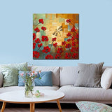 Wieco Art Dragonfly Extra Large Modern Flowers Artwork 100% Hand Painted Gallery Wrapped Floral Oil Paintings on Canvas Wall Art Ready to Hang for Living Room Home Decor Office Decorations XL