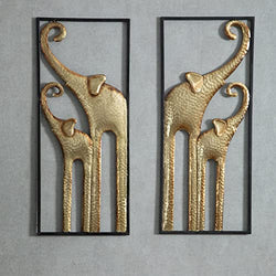 HKaikzo Set of 2 Elephant Wall Decor, African Wall Decor, Gold Elephant Wall Art, Animal Decorations for Living Room, Modern Metal Decor(11.8x27.6in)