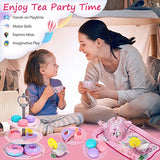 Auney 34 PCS Tea Set Toys for Girls,Tin Unicorn Toys Tea Party Pretend Play for Little Girls,Kids Real Littles for Tea Time with Tea Filter Bags and Lemon Slices,13 PCS Dessert Toys for Kids
