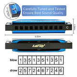 East top Harmonica Set of 3,10 Holes Blues Harp Diatonic Mouth Organ Harmonicas Set with 3 keys, A, C, G key for Adults, Band Player and Students, as Gift