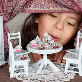 47Pcs Dollhouse Decor Set, 15Pcs Flower Pattern Mini Tea Cup Set, 21Pcs Mixed Mini Cake Ice Cream Jam Jar, 1Pc Miniature Tablecloth Mini Furniture Toy for Kids Gift