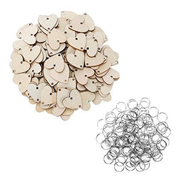 Joy-Leo 100 Pieces Jump Rings & 100 Pieces Heart Unfinished Wood Cutouts with 2 Holes [1.2 Inch/Natural Look] for Crafts & Family Birthday & Anniversary & Celebration Reminder Calendar Board