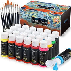 GOTIDEAL Acrylic Paint Set with 10 Brushes, 24 Colors(59ml, 2 oz) Art Paints for Artists, Hobby Painters, Student, Adults & Kids, Ideal for Canvas Painting Wood Ceramic Rock Craft Paints and Supplies