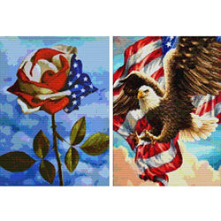 Ginfonr 5D DIY Diamond Painting Kit 2 Pack Flag Eagle & Rose Full Drill by Number Kits, Paint with Diamonds Art Craft Embroidery Rhinestone Cross Stitch Craft for Home (12x16 inch)