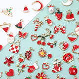 70 Pieces Mixed Enamel Red Theme Charms Pendants Christmas Pendants for Jewelry Making Bulk Necklace Earrings Bracelet Keychain Bulk Craft Findings Wholesale