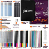 Glokers 72-Piece Arts Supplies and Drawing Kit Set - Complete Set of Art Pencils: Graphite, Colored, Metallic, Charcoal, Watercolor - Also Includes 9x12 Sketch Book, Stumps, Sharpener, Eraser & More