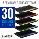 Master 150 Colored Pencil Mega Set with Premium Soft Thick Core Vibrant Color Leads in Tin Storage Box - Professional Ultra-Smooth Artist Quality - Blending, Shading, Layering, Adult Coloring Books