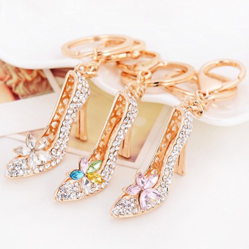 Braceus Fashion Lady High Heel Shoe Pendant Shiny Rhinestone Alloy Bag Car Keychain (2#-Pink)