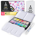 Arteza Pastel Watercolor Paint Set with Water Brush, 12 Watercolor Half Pans in Storage Tin, Semi Moist, Art Supplies for Painting Stunning Landscapes