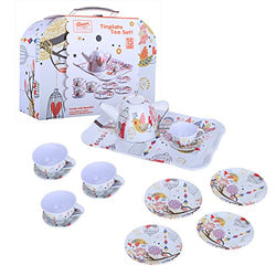 NszzJixo9 Children's Pretend Toy Deluxe Afternoon Tin Tea Set & Carry Case-Bird Flower, Tinplate Tea Set, Fairy Tale Picnic Basket and Tea Set [Ship from USA]
