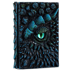 MOLSHINE A5 (7.3" x 5.1") 3D Dragon Embossed Journal,Resin Engraving Notebook ,Retro Diary,100 Sheets Blank Paper,Hardcover Travel Notepad for Writing,Sketchbook,Collection,Gift,Decoration (Blue)