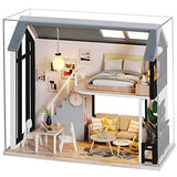 piberagi Doll House Miniature Dollhouse Kit DIY Wooden Dollhouse Accessories with Furniture Set Toy Plus Dust Proof Cover for Kids Teens Adults (QL002)