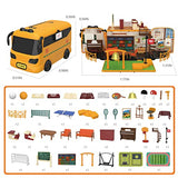 KOALA DIARY Bus Car Toy Kids Dollhouse Playset, School Miniatures Bus Toy Educational Bus Doll Houses Portable, Pretend Play Doll House School Set, Gifts for Age 3 4 5 6 Year Old