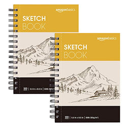 Amazon Basics Sketch Pad, 5.5"x8.5", 60 lb. / 90 gsm, 100 Sheets, White, 2 Pack