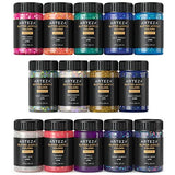 ARTEZA Glitter Acrylic Paint, 14 Iridescent Colors, 2 fl oz Bottles, Transparent Base, Iridescent Paint with Chunky Glitter, Art Supplies for Adding Accents to Canvas, Paper, Wood, and Glass