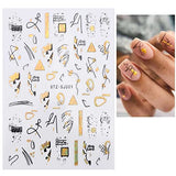 JMEOWIO 9 Sheets Gold Flower Nail Art Stickers Decals Self-Adhesive Pegatinas Uñas Line Abstract Spring Leaf Nail Supplies Nail Art Design Decoration Accessories