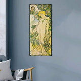 INVIN ART Framed Canvas Giclee Print Iris by Alphonse Mucha Wall Art Living Room Home Office Decorations(Black Slim Frame,12"x36")