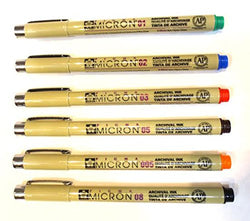 Set of 6 Multi-Color Sakura Pigma Micron Pens
