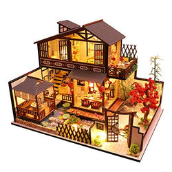 Dollhouse Miniature with Furniture, DIY Wooden Doll House Kit Japanese-Style Plus Dust Cover and Music Movement, 1:24 Scale Creative Room Idea Best Gift for Children Friend Lover (Forest Habitat)