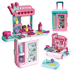 Vanities Beauty Toys Kit,3 in1 Girls Dresser Table Set,with Lights, Sounds,Big Mirror, Hair Dryer.Girls Pretend Toys, Fashion Cosmetics, Makeup Accessories for 3.4.5.6 yrs Girls