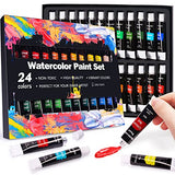 Watercolor Paint Set, 24 Colors x 12 ml Tubes, Rich Pigment for Painting Canvas, Wood, Ceramic & Fabric, Rich Pigments Lasting Quality for Beginners, Students & Professional Artist