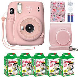 Fujifilm Instax Mini 11 Instant Camera Blush Pink + Custom Case + Fuji Instax Film Value Pack (50 Sheets) Flamingo Designer Photo Album for Fuji instax Mini 11 Photos