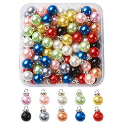 Kissitty 100pcs 10 Color Imitation Pearl Dangle Charms 10mm Drop Beads with Crystal Rhinestone Bead Cap for DIY Jewelry Making