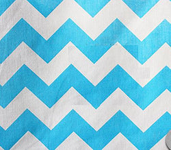 Polycotton Fabric Printed Large Chevron TURQUOISE WHITE / 60" Wide / Sold by the Yard