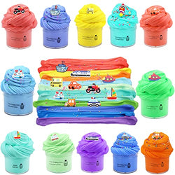 Dongshop 12 PCS Slime Kit Non-Sticky and Fluffy Slime Supplies Toys for Christmas Girls and Boys Everything Box Make Cartoon car Stress Relief Toys Party Favors Gift for Kids