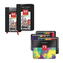 Arteza Professional Watercolor Pencils and Mini Sketchbook Pack Bundle, Drawing Art Supplies for Artist, Hobby Painters & Beginners