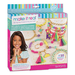 Make It Real – Neo-Brite Chains & Charms. Bracelet Making Kit for Girls and Tweens to Create Unique Bracelets, Tassel Charms, Gold Chains, and More