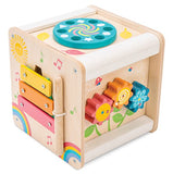 Le Toy Van - Wooden Educational Multi-Sensory Activity Cube with Spinning Wheel | Petilou Range Wood Baby Toy | Suitable for Boy Or Girl 2 Year Old +