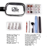 REDNEE 21pcs Dip Powder Nail Kit 12 Colors with Base Top Coat Activator Tools Travel Set - RE12 Vintage & Casual Color