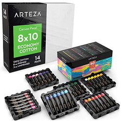 ARTEZA 8x10" Bulk Pack of 100% Economy Cotton Canvas Panels, Set of 14 + Acrylic Paint, 22 ml