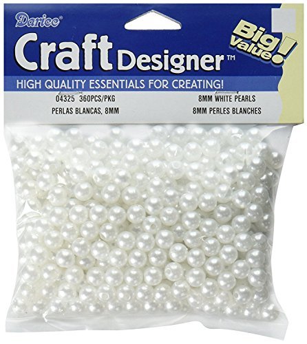 Darice 360-Piece Round Pearl Beads, 8mm, White (2-Pack)