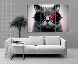 Amoy Art -3 Panels Cut Cat with Glasses Wall Art Giclee Canvas Prints Animal Head Pictures Paintings on Canvas Stretched and Framed for Living Room Bedroom Home Decorations (12x24inch x3)